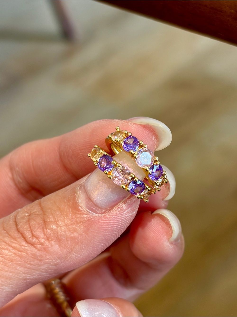 New Gold Tone Multi Zircons Purple Huggie Small Hoop Earrings